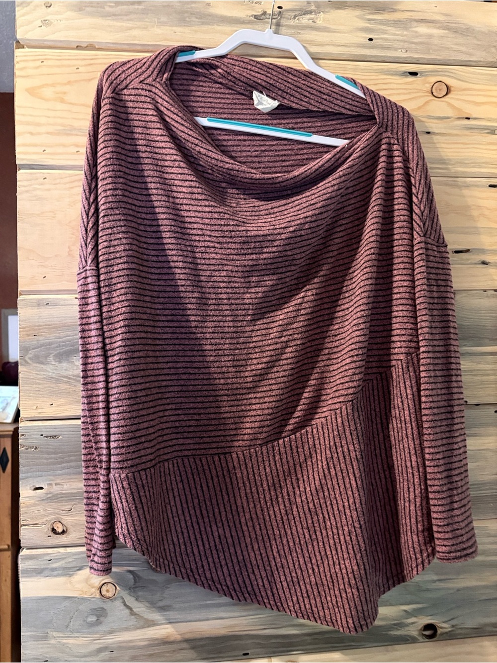 1.4.3. Story by Line Up Striped Cowl Neck Sweater - Burgundy & Black